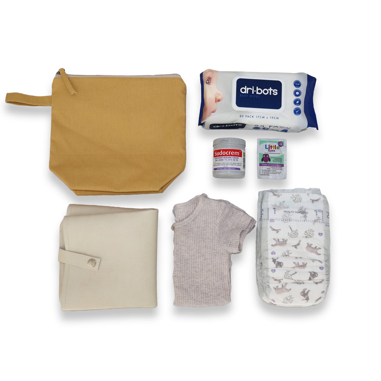 What fits in the nappy change pod?  Wipes, nappies, cream, baby change mat, spare clothes, all the necessities for a day out and about.