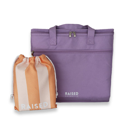 Amalfi beach cooler bundle, comes with a sand free beach towel and cooler bag in lilac, for days by the beach, or at the park with the kids, this combo has you sorted!