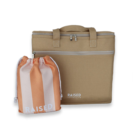 Amalfi beach cooler bundle, comes with a sand free beach towel and cooler bag in sand, for days by the beach, or at the park with the kids, this combo has you sorted!